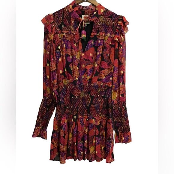 FARM Rio Daisy Hearts Smocked Drop Waist Mini Dress Size Small - Picture 3 of 11